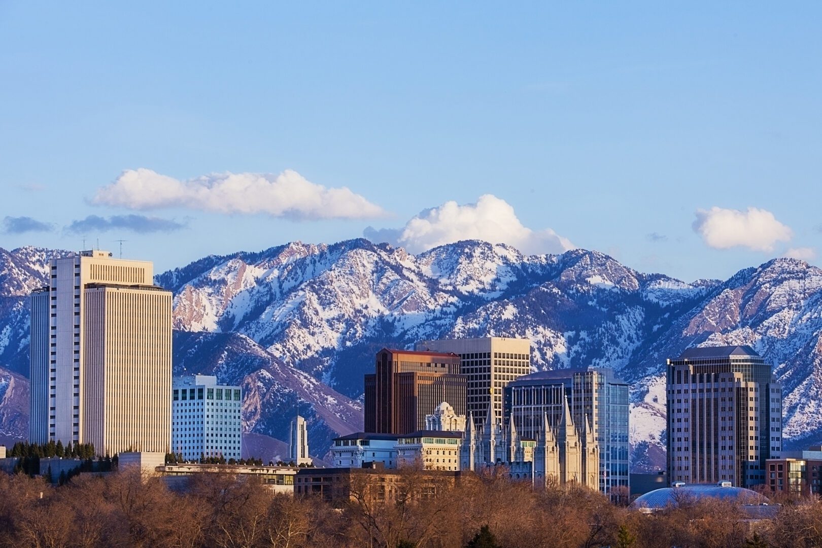 Salt Lake City Skyline in Early Spring with Copy Space